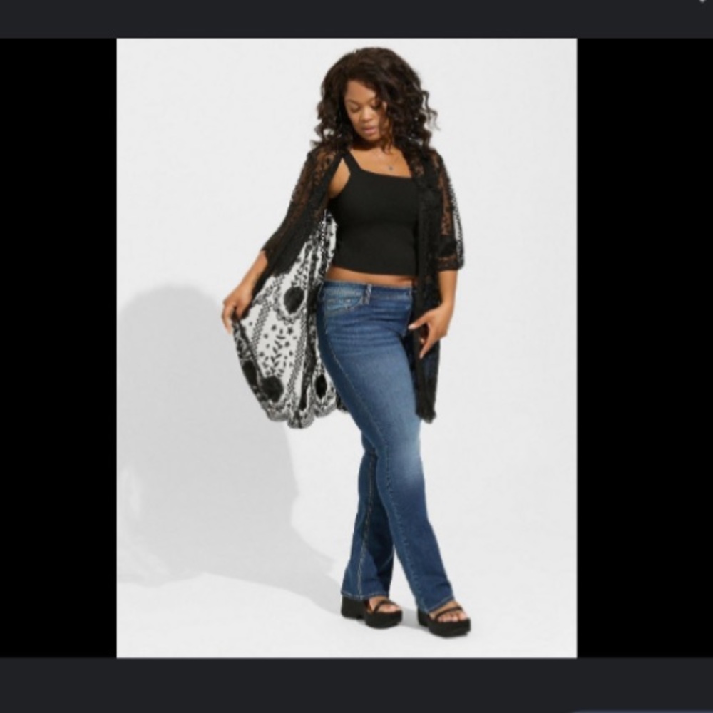 Torrid Kimono Size 1x / 2x plus 14 18 mesh lace gothic sexy crochet black sheer - Picture 4 of 9